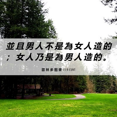 Picture 06 - 歌 林 多 前 書 11:9 CUVT - 並 且 男 人 不 是 為 女 人 造 的 ； - Bible Verse Picture