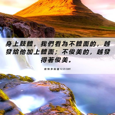 Picture 06 - 歌 林 多 前 書 12:23 CUVT - 身 上 肢 體 ， 我 們 看 為 不 體 面 - Bible Verse Picture