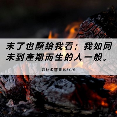 Picture 06 - 歌 林 多 前 書 15:8 CUVT - 末 了 也 顯 給 我 看 ； 我 如 同 未 - Bible Verse Picture