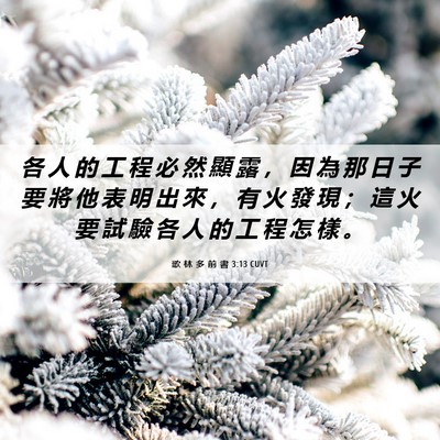 Picture 06 - 歌 林 多 前 書 3:13 CUVT - 各 人 的 工 程 必 然 顯 露 ， 因 為 - Bible Verse Picture