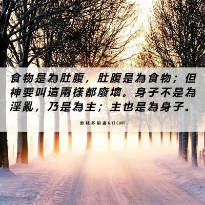 Picture 06 - 歌 林 多 前 書 6:13 CUVT - 食 物 是 為 肚 腹 ， 肚 腹 是 為 食 - Bible Verse Picture