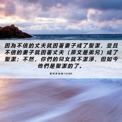 Picture 06 - 歌 林 多 前 書 7:14 CUVT - 因 為 不 信 的 丈 夫 就 因 著 妻 子 - Bible Verse Picture