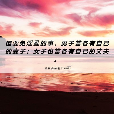Picture 06 - 歌 林 多 前 書 7:2 CUVT - 但 要 免 淫 亂 的 事 ， 男 子 當 各 - Bible Verse Picture