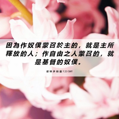 Picture 06 - 歌 林 多 前 書 7:22 CUVT - 因 為 作 奴 僕 蒙 召 於 主 的 ， 就 - Bible Verse Picture