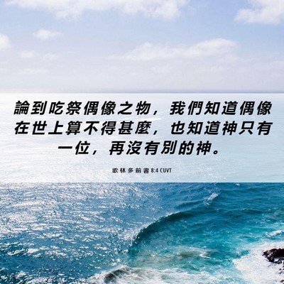 Picture 06 - 歌 林 多 前 書 8:4 CUVT - 論 到 吃 祭 偶 像 之 物 ， 我 們 知 - Bible Verse Picture