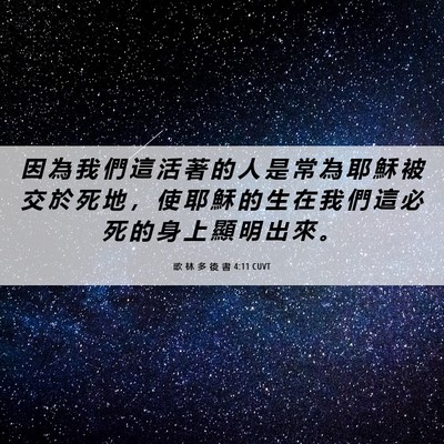 Picture 06 - 歌 林 多 後 書 4:11 CUVT - 因 為 我 們 這 活 著 的 人 是 常 為 - Bible Verse Picture