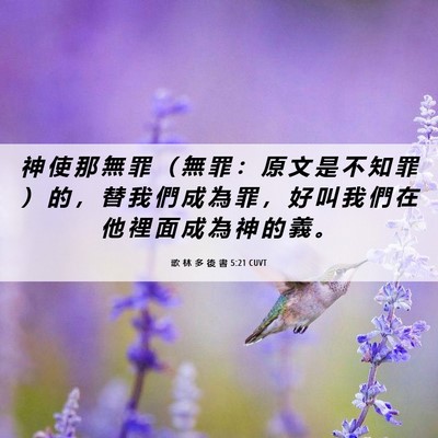 Picture 06 - 歌 林 多 後 書 5:21 CUVT - 神 使 那 無 罪 （ 無 罪 ： 原 文 是 - Bible Verse Picture