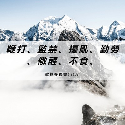 Picture 06 - 歌 林 多 後 書 6:5 CUVT - 鞭 打 、 監 禁 、 擾 亂 、 勤 勞 、 - Bible Verse Picture