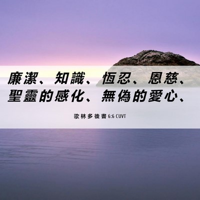 Picture 06 - 歌 林 多 後 書 6:6 CUVT - 廉 潔 、 知 識 、 恆 忍 、 恩 慈 、 - Bible Verse Picture