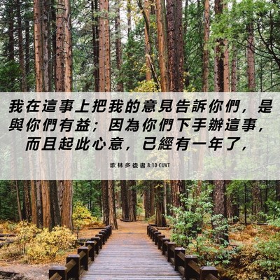 Picture 06 - 歌 林 多 後 書 8:10 CUVT - 我 在 這 事 上 把 我 的 意 見 告 訴 - Bible Verse Picture