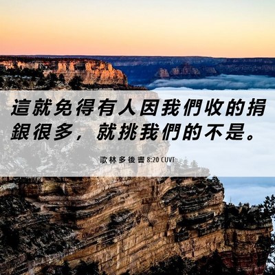 Picture 06 - 歌 林 多 後 書 8:20 CUVT - 這 就 免 得 有 人 因 我 們 收 的 捐 - Bible Verse Picture
