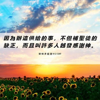 Picture 06 - 歌 林 多 後 書 9:12 CUVT - 因 為 辦 這 供 給 的 事 ， 不 但 補 - Bible Verse Picture