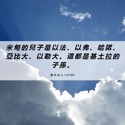 Picture 06 - 歷 代 志 上 1:33 CUVT - 米 甸 的 兒 子 是 以 法 、 以 弗 、 - Bible Verse Picture