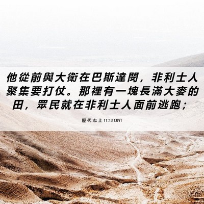 Picture 06 - 歷 代 志 上 11:13 CUVT - 他 從 前 與 大 衛 在 巴 斯 達 閔 ， - Bible Verse Picture