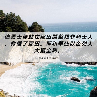 Picture 06 - 歷 代 志 上 11:14 CUVT - 這 勇 士 便 站 在 那 田 間 擊 殺 非 - Bible Verse Picture