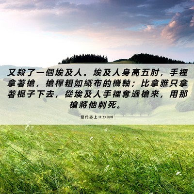 Picture 06 - 歷 代 志 上 11:23 CUVT - 又 殺 了 一 個 埃 及 人 。 埃 及 人 - Bible Verse Picture