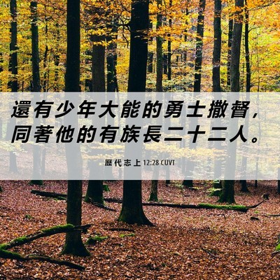 Picture 06 - 歷 代 志 上 12:28 CUVT - 還 有 少 年 大 能 的 勇 士 撒 督 ， - Bible Verse Picture
