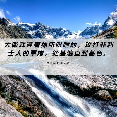 Picture 06 - 歷 代 志 上 14:16 CUVT - 大 衛 就 遵 著 神 所 吩 咐 的 ， 攻 - Bible Verse Picture