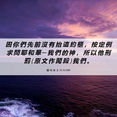 Picture 06 - 歷 代 志 上 15:13 CUVT - 因 你 們 先 前 沒 有 抬 這 約 櫃 ， - Bible Verse Picture