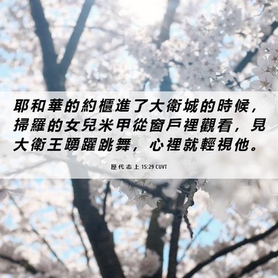 Picture 06 - 歷 代 志 上 15:29 CUVT - 耶 和 華 的 約 櫃 進 了 大 衛 城 的 - Bible Verse Picture
