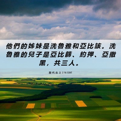 Picture 06 - 歷 代 志 上 2:16 CUVT - 他 們 的 姊 妹 是 洗 魯 雅 和 亞 比 - Bible Verse Picture