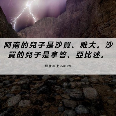 Picture 06 - 歷 代 志 上 2:28 CUVT - 阿 南 的 兒 子 是 沙 買 、 雅 大 。 - Bible Verse Picture