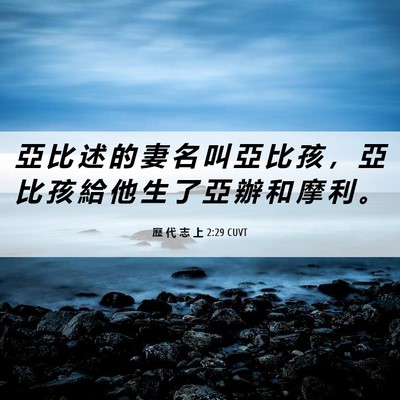 Picture 06 - 歷 代 志 上 2:29 CUVT - 亞 比 述 的 妻 名 叫 亞 比 孩 ， 亞 - Bible Verse Picture