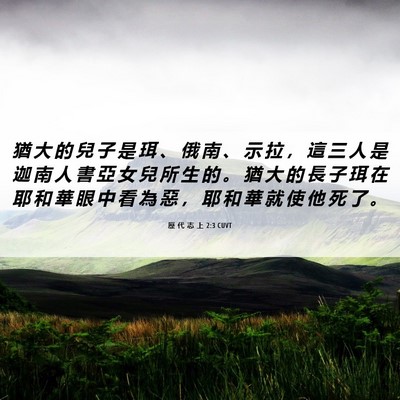 Picture 06 - 歷 代 志 上 2:3 CUVT - 猶 大 的 兒 子 是 珥 、 俄 南 、 示 - Bible Verse Picture