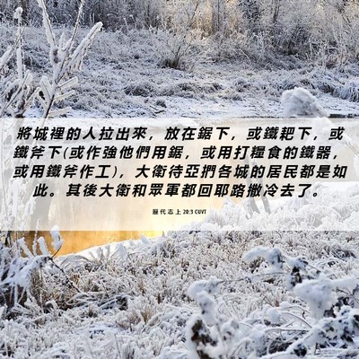 Picture 06 - 歷 代 志 上 20:3 CUVT - 將 城 裡 的 人 拉 出 來 ， 放 在 鋸 - Bible Verse Picture