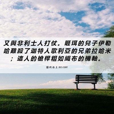 Picture 06 - 歷 代 志 上 20:5 CUVT - 又 與 非 利 士 人 打 仗 。 睚 珥 的 - Bible Verse Picture