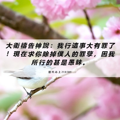 Picture 06 - 歷 代 志 上 21:8 CUVT - 大 衛 禱 告 神 說 ： 我 行 這 事 大 - Bible Verse Picture