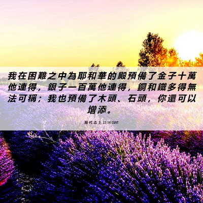 Picture 06 - 歷 代 志 上 22:14 CUVT - 我 在 困 難 之 中 為 耶 和 華 的 殿 - Bible Verse Picture