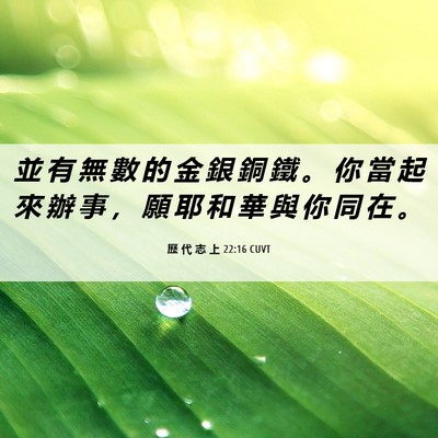 Picture 06 - 歷 代 志 上 22:16 CUVT - 並 有 無 數 的 金 銀 銅 鐵 。 你 當 - Bible Verse Picture
