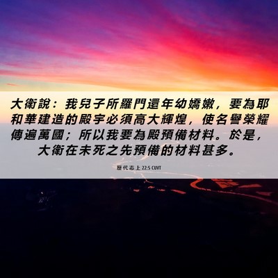 Picture 06 - 歷 代 志 上 22:5 CUVT - 大 衛 說 ： 我 兒 子 所 羅 門 還 年 - Bible Verse Picture