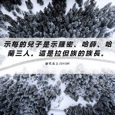 Picture 06 - 歷 代 志 上 23:9 CUVT - 示 每 的 兒 子 是 示 羅 密 、 哈 薛 - Bible Verse Picture