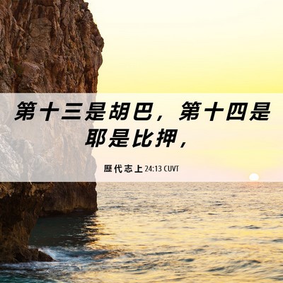 Picture 06 - 歷 代 志 上 24:13 CUVT - 第 十 三 是 胡 巴 ， 第 十 四 是 耶 - Bible Verse Picture