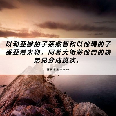 Picture 06 - 歷 代 志 上 24:3 CUVT - 以 利 亞 撒 的 子 孫 撒 督 和 以 他 - Bible Verse Picture