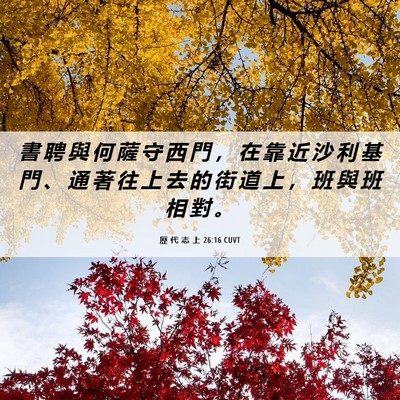 Picture 06 - 歷 代 志 上 26:16 CUVT - 書 聘 與 何 薩 守 西 門 ， 在 靠 近 - Bible Verse Picture