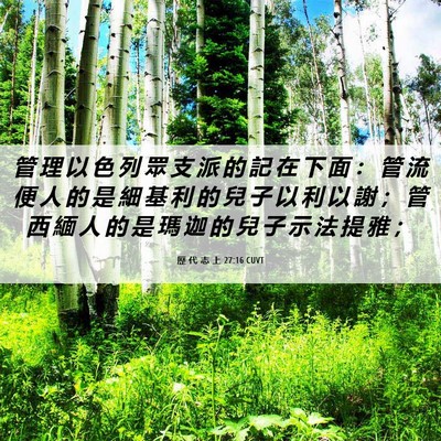 Picture 06 - 歷 代 志 上 27:16 CUVT - 管 理 以 色 列 眾 支 派 的 記 在 下 - Bible Verse Picture