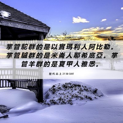 Picture 06 - 歷 代 志 上 27:30 CUVT - 掌 管 駝 群 的 是 以 實 瑪 利 人 阿 - Bible Verse Picture