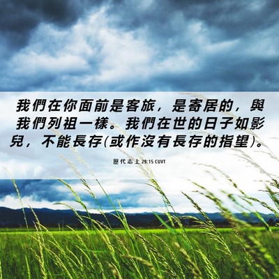 Picture 06 - 歷 代 志 上 29:15 CUVT - 我 們 在 你 面 前 是 客 旅 ， 是 寄 - Bible Verse Picture