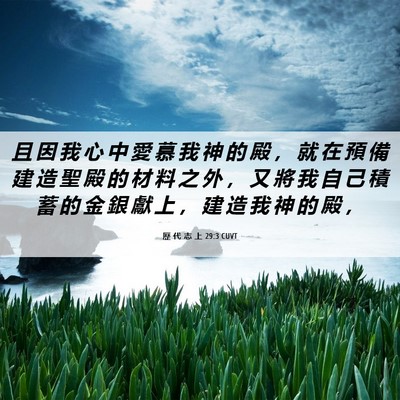 Picture 06 - 歷 代 志 上 29:3 CUVT - 且 因 我 心 中 愛 慕 我 神 的 殿 ， - Bible Verse Picture