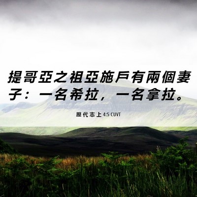 Picture 06 - 歷 代 志 上 4:5 CUVT - 提 哥 亞 之 祖 亞 施 戶 有 兩 個 妻 - Bible Verse Picture