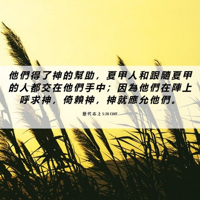 Picture 06 - 歷 代 志 上 5:20 CUVT - 他 們 得 了 神 的 幫 助 ， 夏 甲 人 - Bible Verse Picture