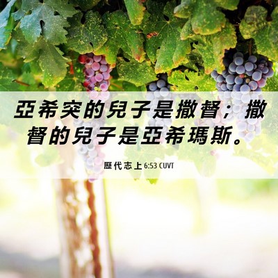 Picture 06 - 歷 代 志 上 6:53 CUVT - 亞 希 突 的 兒 子 是 撒 督 ； 撒 督 - Bible Verse Picture