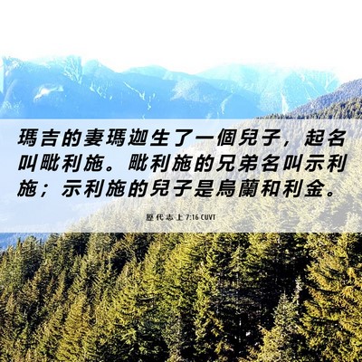 Picture 06 - 歷 代 志 上 7:16 CUVT - 瑪 吉 的 妻 瑪 迦 生 了 一 個 兒 子 - Bible Verse Picture