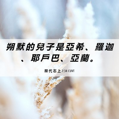 Picture 06 - 歷 代 志 上 7:34 CUVT - 朔 默 的 兒 子 是 亞 希 、 羅 迦 、 - Bible Verse Picture