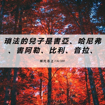 Picture 06 - 歷 代 志 上 7:36 CUVT - 瑣 法 的 兒 子 是 書 亞 、 哈 尼 弗 - Bible Verse Picture