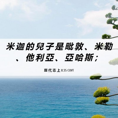 Picture 06 - 歷 代 志 上 8:35 CUVT - 米 迦 的 兒 子 是 毗 敦 、 米 勒 、 - Bible Verse Picture