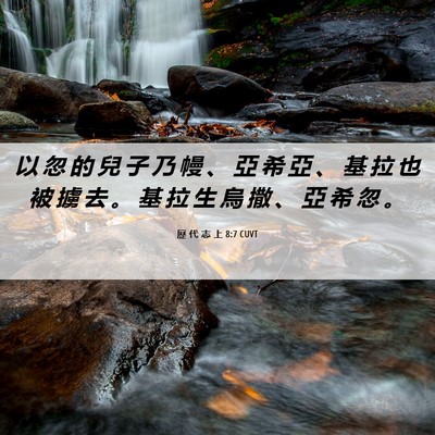 Picture 06 - 歷 代 志 上 8:7 CUVT - 以 忽 的 兒 子 乃 幔 、 亞 希 亞 、 - Bible Verse Picture